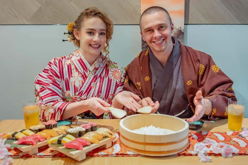 Osaka Dotonbori: Sushi Making Experience - Sake, sushi cosplay, and a certificate