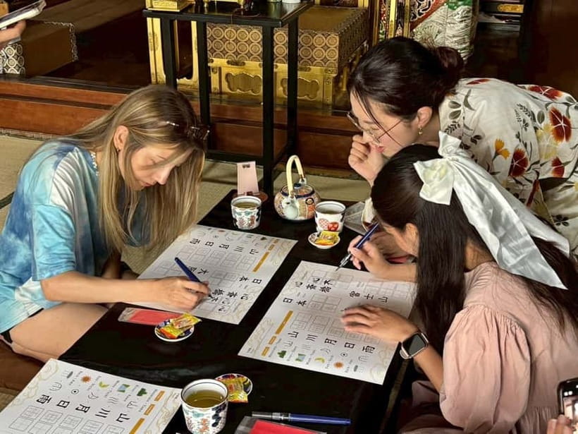 Osaka: Temple Tour and Traditional Calligraphy Lesson - Learning to control the brush